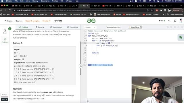 Day- 8 Amazon interview question | Max sum in the configuration | Brute - Optimal | Hindi смотреть онлайн