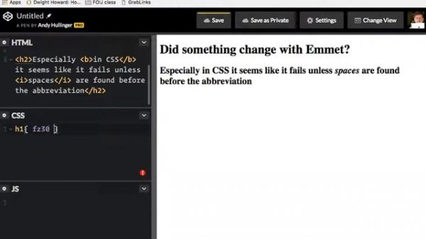 emmet in codepen change?