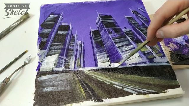 Megacity, Abstract acrylic city painting, Palette knife painting, Easy смотреть онлайн