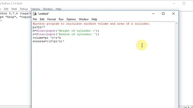 python program to calculate surface volume and area of a cylinder смотреть онлайн