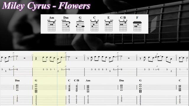 Miley Cyrus - Flowers TAB MELODY & CHORDS EZ Guitar1 смотреть онлайн