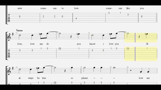 easy tab & score for melody of "Beatles - Love Me Do" смотреть онлайн