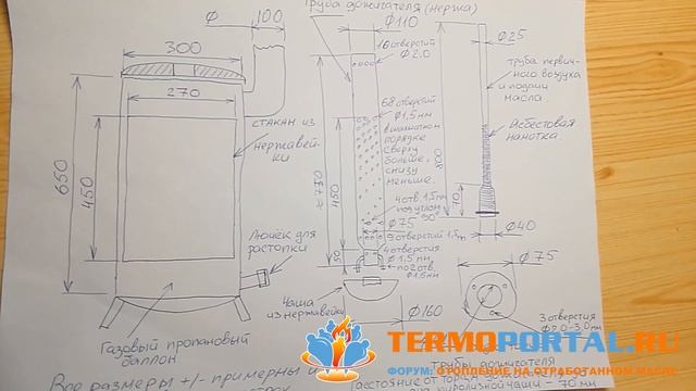 Чертеж, пояснения и работа печи на отработанном масле своими руками смотреть онлайн