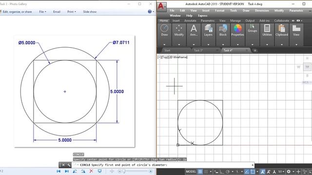AutoCAD 2019 - Circle Command (Part 2) - Types of Circles - 2 point circle - 3 point circle смотреть онлайн