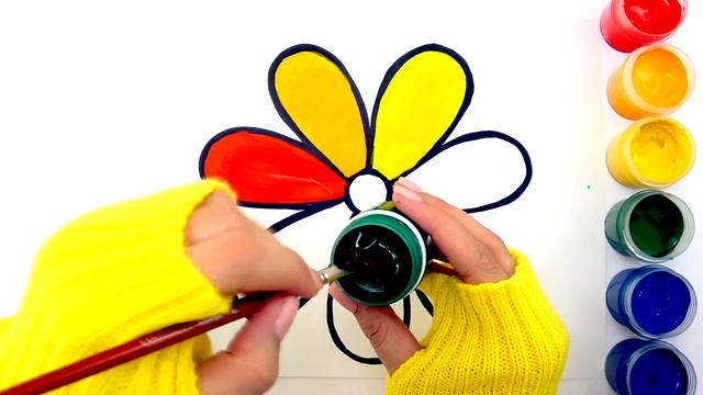 Как нарисовать цветок Цветик-семицветик | Рисование красками для детей и малышей смотреть онлайн