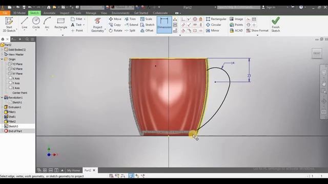 Autodesk inventor tutorial l How to Design a Coffee Mug l Autodesk inventor revolve, swept & Shell смотреть онлайн