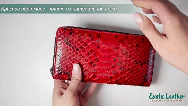 Красное портмоне - клатч из натуральной кожи питона на молнии смотреть онлайн