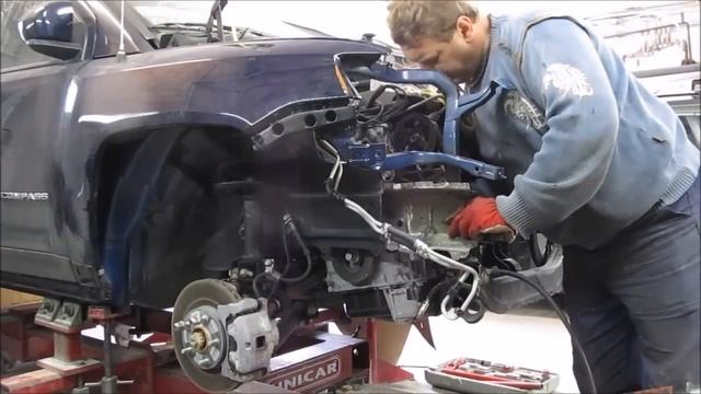 Jeep Compass. The front body repair. Ремонт переда машины. смотреть онлайн