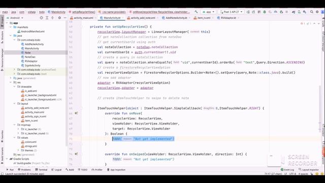Notes App Firebase Part 8 | Delete notes from swipe to delete | Android Studio | Kotlin | смотреть онлайн