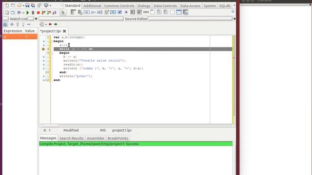 Pascal Отладка (пошаговая) программы в IDE Lazarus смотреть онлайн