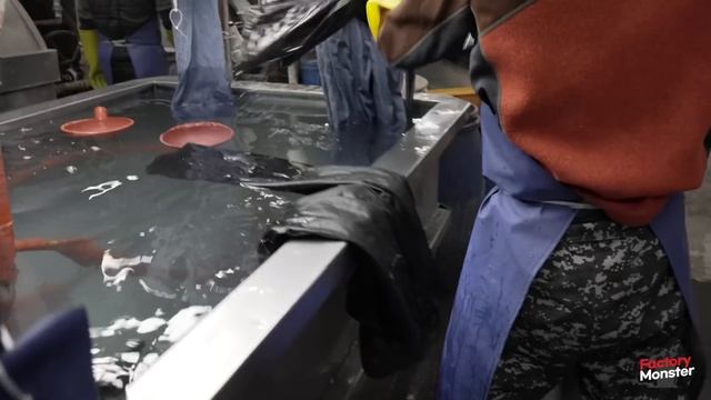 Distressed Jeans Mass Production Process. Korean Denim Jeans Factory