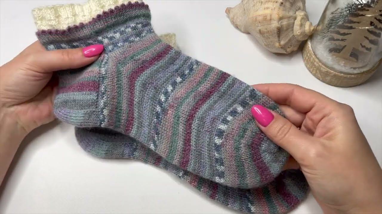 Женские носки спицами с каймой подробный МК #knitting #вязание #design #носкиспицами #носки смотреть онлайн