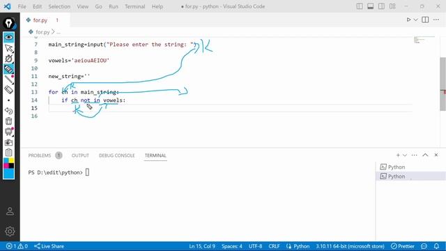 Remove the vowels in a string | Python If-Else logical problem explained in Telugu. #foruedutech смотреть онлайн