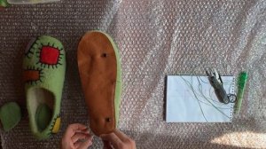 Пришиваем подошву к валяным тапочкам!