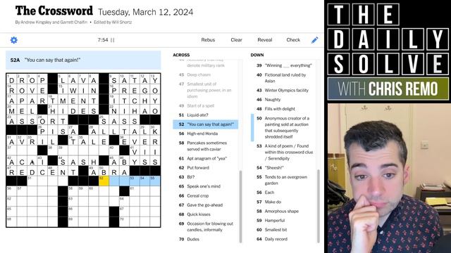 Tuesday: Solving With Acrosses Only - 12 March 2024 New York Times Crossword смотреть онлайн