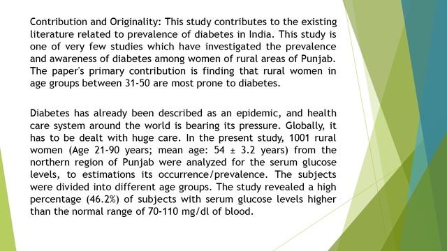 Occurrence of Diabetes among Rural Women JOD 2020 72 33 38 смотреть онлайн