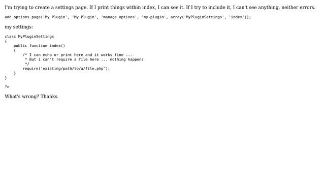 Wordpress: I cannot include a file in my plugin settings page смотреть онлайн