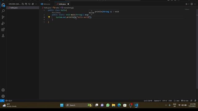 How to print hello world in java | java hello world program in vscode смотреть онлайн