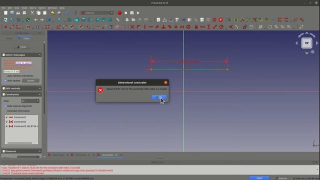 FreeCAD "Datum xx mm for the constraint with index xx is invalid" fixed смотреть онлайн
