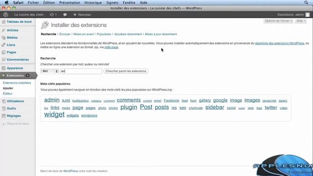 wordpress formation Chapitre 6 : 6.3 - Rechercher une extension depuis l'administration du site смотреть онлайн