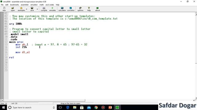 Program to convert Capital letter to small and small letter to capital in assembly language urdu-21 смотреть онлайн