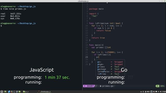 JavaScript vs Go - side by side comparison смотреть онлайн