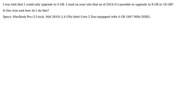 Apple: Can I upgrade my MacBook Pro Mid 2010 to 8 or 16 GB RAM? смотреть онлайн