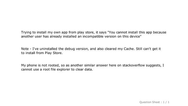 Android : "You cannot install this app because another user has already installed an incompatible v смотреть онлайн