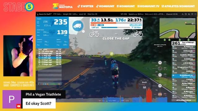 Zwift Cycling Game Livestream ? Double ZRacing Stage to move up in GC! смотреть онлайн