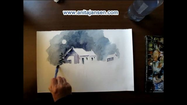 Watercolor demo aquarelle "A snowy day" Une journée de neige смотреть онлайн