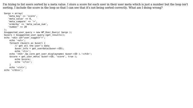 Wordpress: Wp_User_Query not sorting by meta key смотреть онлайн
