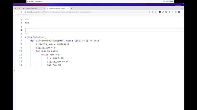 Leetcode 2535: Difference Between Element Sum and Digit Sum of an Array смотреть онлайн