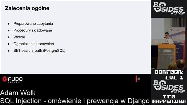 BSides Warsaw 2019: SQL Injection - omówienie i prewencja w Django - Adam Wołk смотреть онлайн