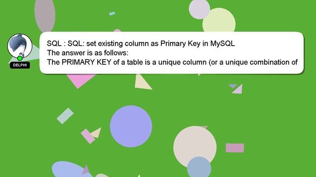 SQL : SQL: set existing column as Primary Key in MySQL смотреть онлайн