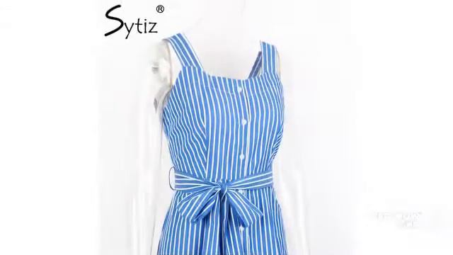 Одежда с AliExpress. Красивое женское платье в полоску ниже колен без рукавов. смотреть онлайн