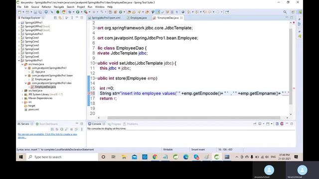 Spring : JdbcTemplate DAO class in hindi смотреть онлайн