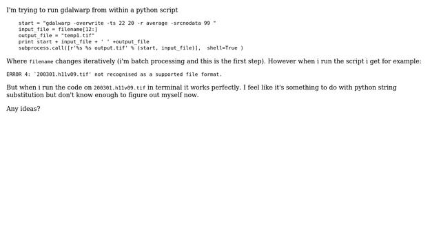 GIS: gdalwarp from within python script misbehaving смотреть онлайн