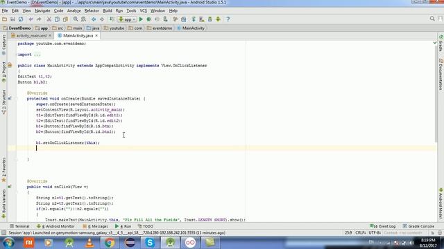 Click events and Button onClick Android Studio tutorial In Hindi # 3 смотреть онлайн