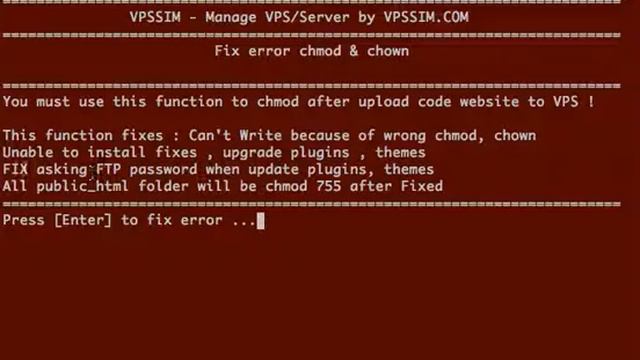 How to use "Fix error Chmod, chown" function in VPSSIM смотреть онлайн