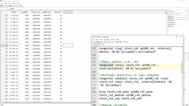 Rolling window regression, mean, median, standard deviation in Stata смотреть онлайн
