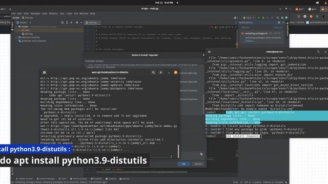 fix for Pycharm Linux No module named 'distutils cmd' Unable to locate package python3.9-distutils смотреть онлайн