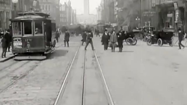 Запись поездки омнибуса с установленной камерой, Сан-Франциско, 1906 год смотреть онлайн