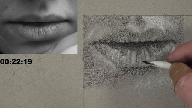 Drawing a Mouth with Black Pencils and White Charcoal - Live Drawing Exercise смотреть онлайн