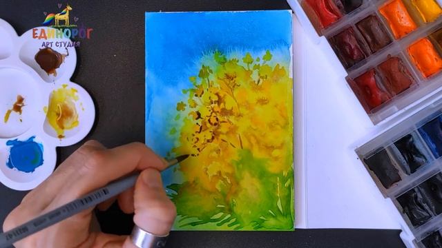 Как нарисовать мимозу. Цветы. Акварель. Уроки рисования для детей. Просто рисуем. смотреть онлайн