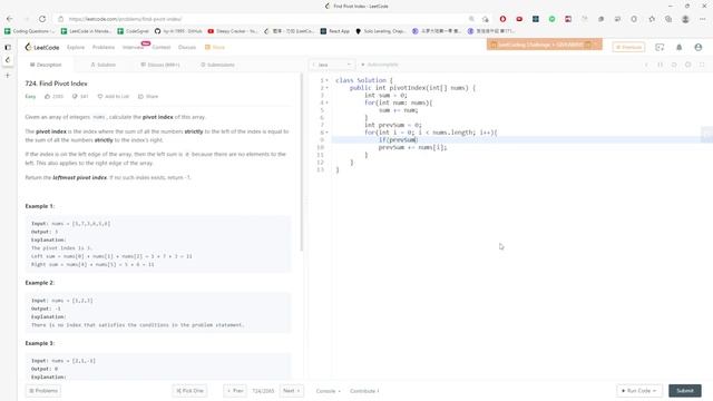 LeetCode 724 | Find Pivot Index | Array | Prefix Sum | Java смотреть онлайн