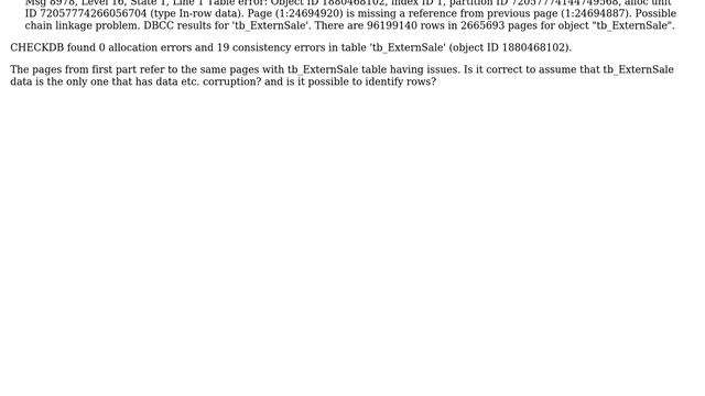 Databases: MS SQL DBCC CHECKDB page ID (1:xxx) contains an incorrect page ID смотреть онлайн