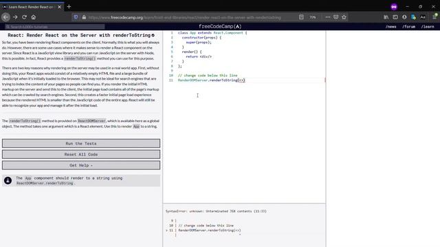 Learn React Render React on the Server with renderToString freeCodeCamp.org(Day-15) смотреть онлайн