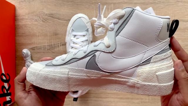 Unboxing Nike Blazer Mid x Sacai White Wolf Grey смотреть онлайн