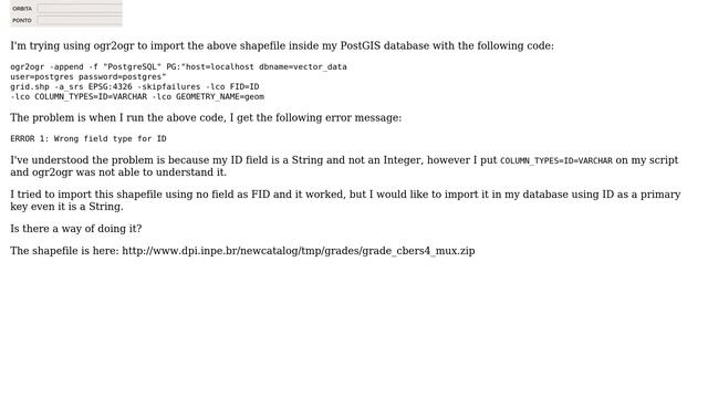GIS: ogr2ogr: 'ERROR 1: Wrong field type for ID' with primary key смотреть онлайн