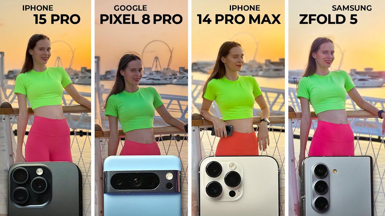 Google Pixel 8 Pro vs Samsung zFold 5 vs iPhone 15 Pro vs 14 Pro Max - обзор и сравнение камер смотреть онлайн